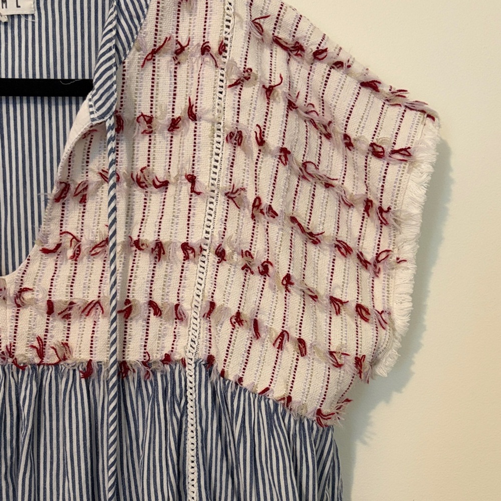 THML Blue and White Striped Blouse with Red Accents - Picture 3 of 4
